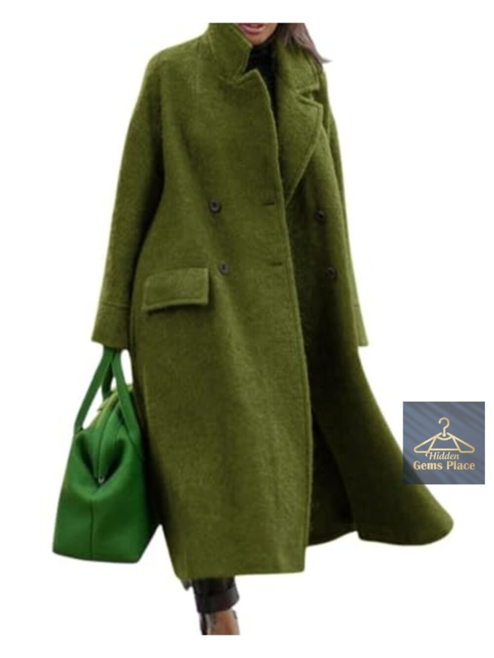 Women Oversized Wool Blend Pea Trench Coat Long Winter Overcoat